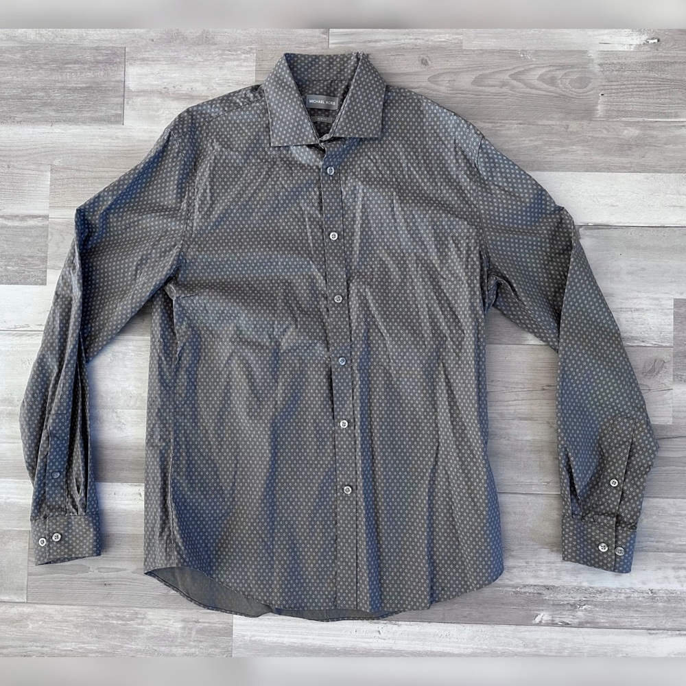 Michael Kors | Men's Gray Slim Fit Long Sleeve Button Down Shirt | Size L